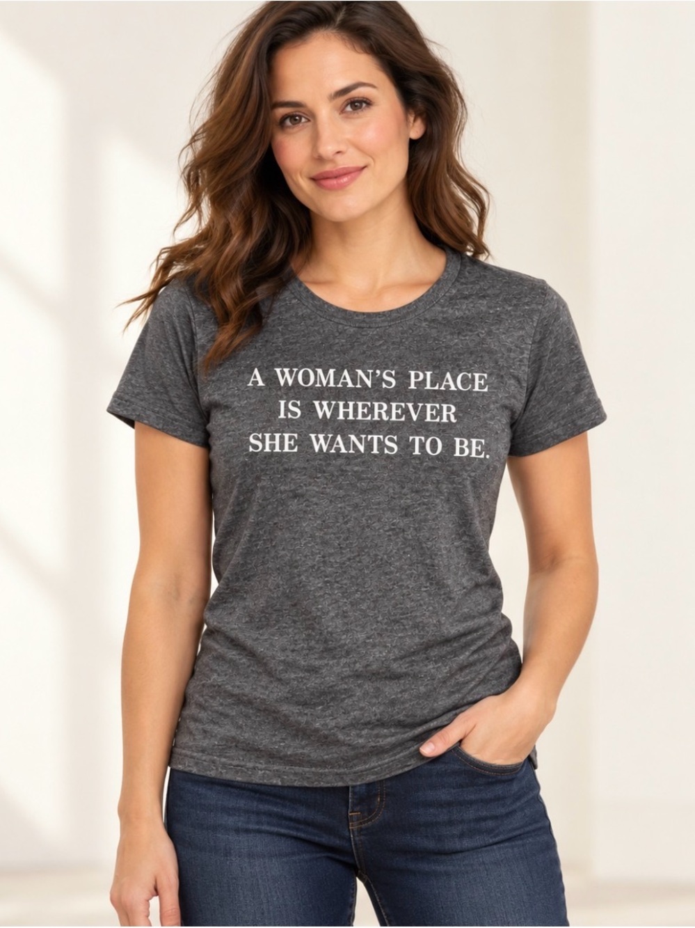 Women's Charcoal Graphic Tee - 'A Woman's Place'
